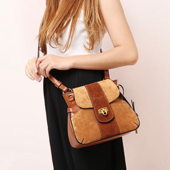 Small Luxury Suede & Leather Messenger Bag - Picture 4 of 8